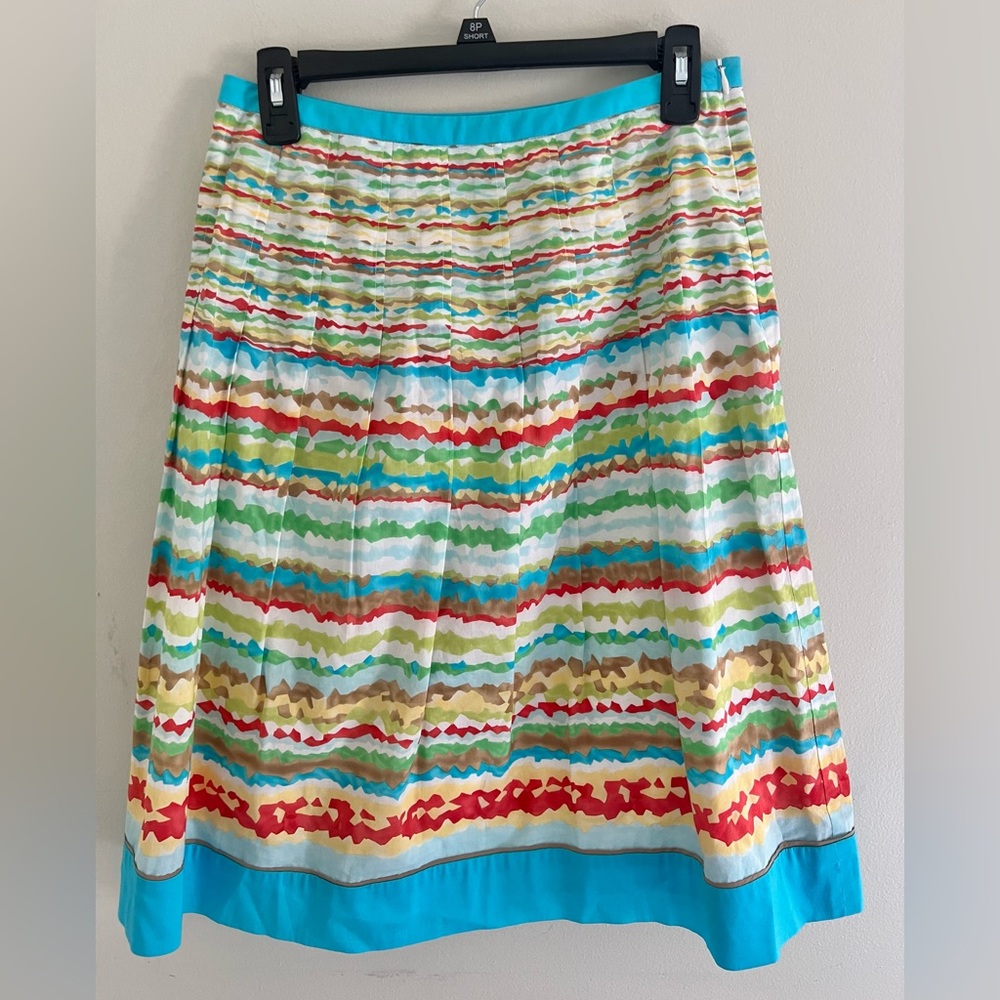Talbots Size 4 Cotton Pleated Skirt Multicolor Rainbow Wavy Stripe Print